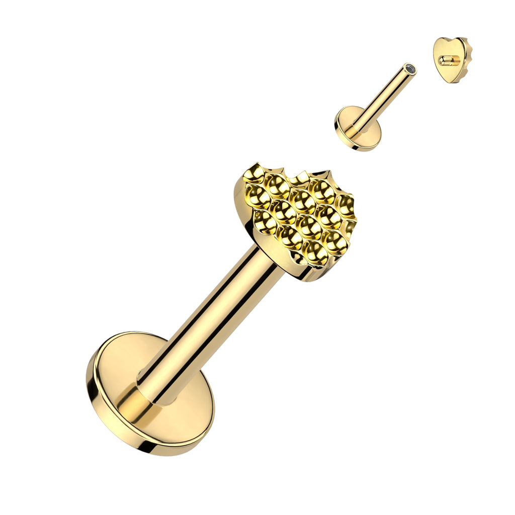 16G Titanium Internally Threaded Labret W/ Bumped Cut Heart Top
